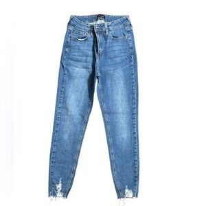 Classic Blue Skinny Jeans with Raw Hem